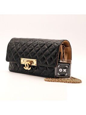 Chanel Chain Shoulder Bag 2-Way Clutch Black